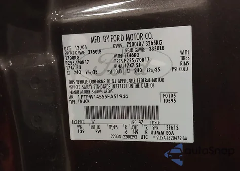 2005 Ford F-150 Fx4/Lariat/Xlt z USA, uszkodzony, nr VIN 1FTPW14555FA51944